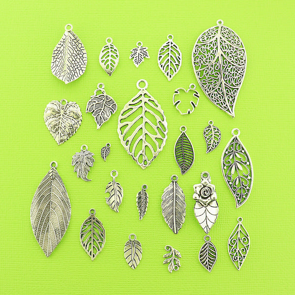 Leaf Charm Collection Antique Silver Tone 24 Different Charms - COL408H