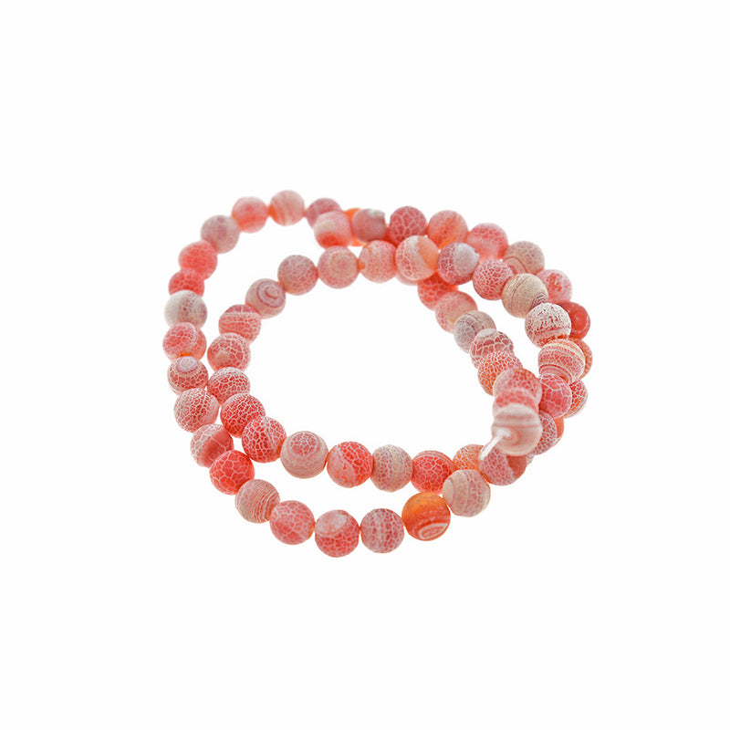 SALE Round Natural Agate Beads 6mm - Sunset Red Weathered Crackle - 1 Strand 62 Beads - LBD2444