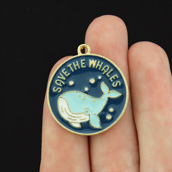 2 Save the Whales Gold Tone Enamel Charms - E251