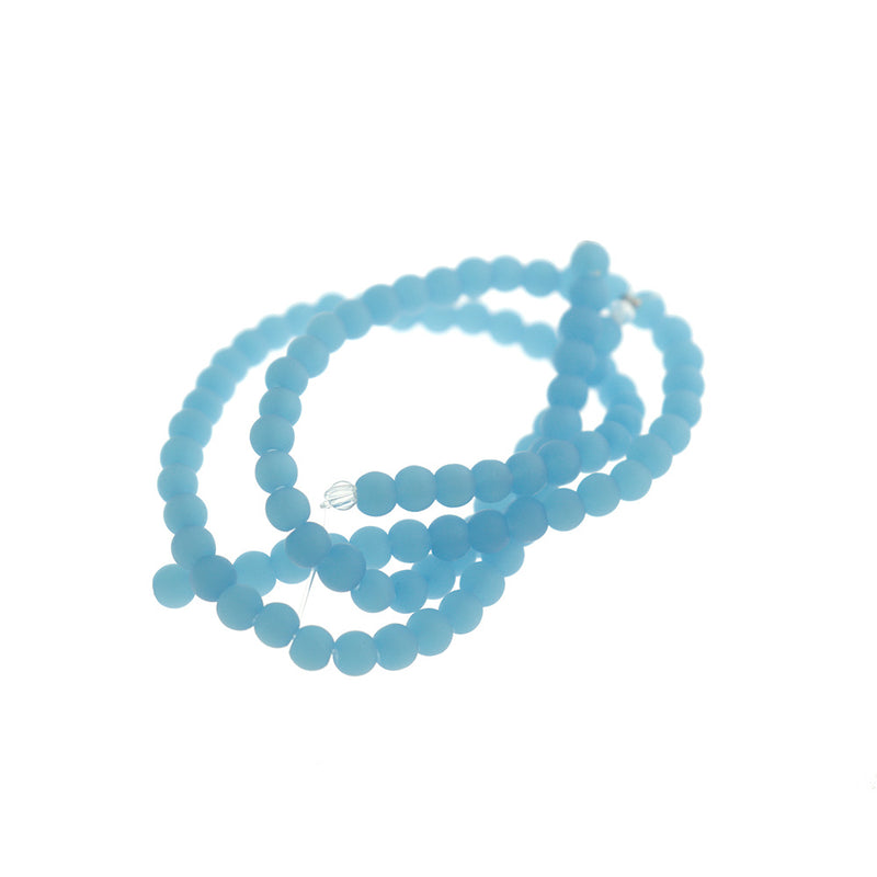 Round Cultured Sea Glass Beads 4mm - Sky Blue - 1 Strand 48 Beads - U158
