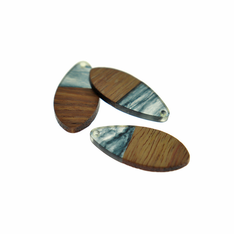 Teardrop Walnut Wood and Resin Charm 38mm - Choose Your Color!