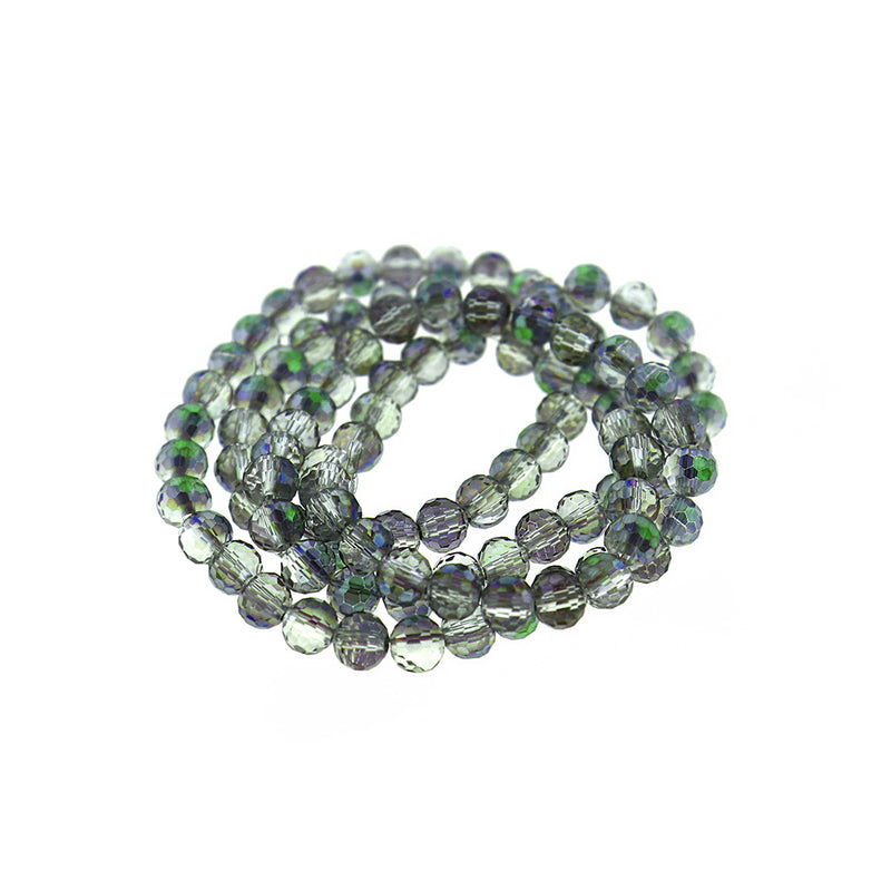 SALE Faceted Glass Beads 6mm - Green Electroplated Disco Cut - 1 Strand 72 Beads - LBD476
