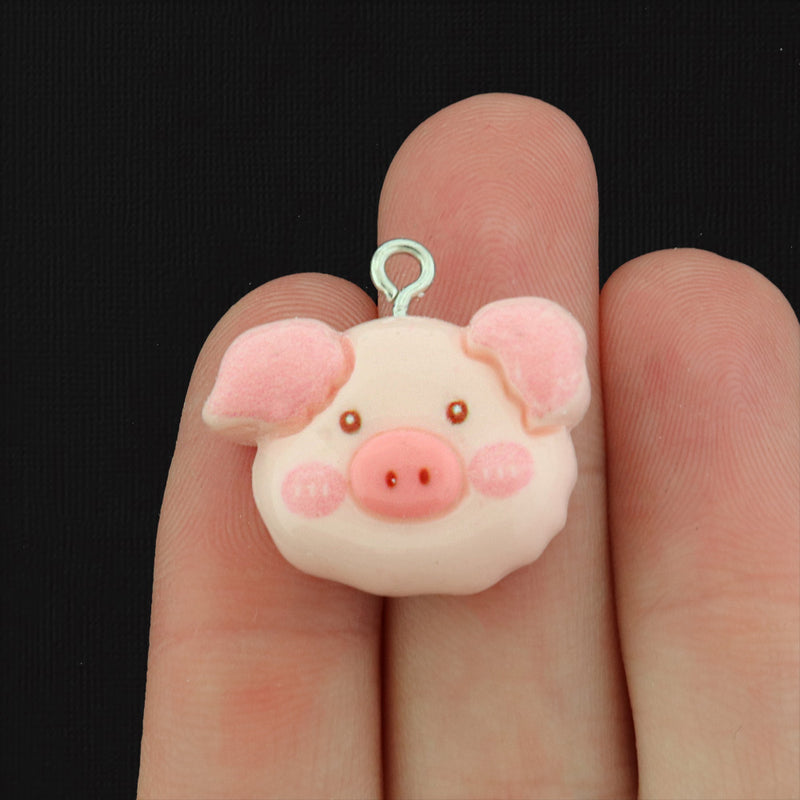 4 Pig Face Resin Charms - K326