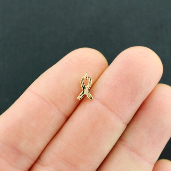 2 Awareness Ribbon Gold Tone Charms 18K Gold Filled - GC1365