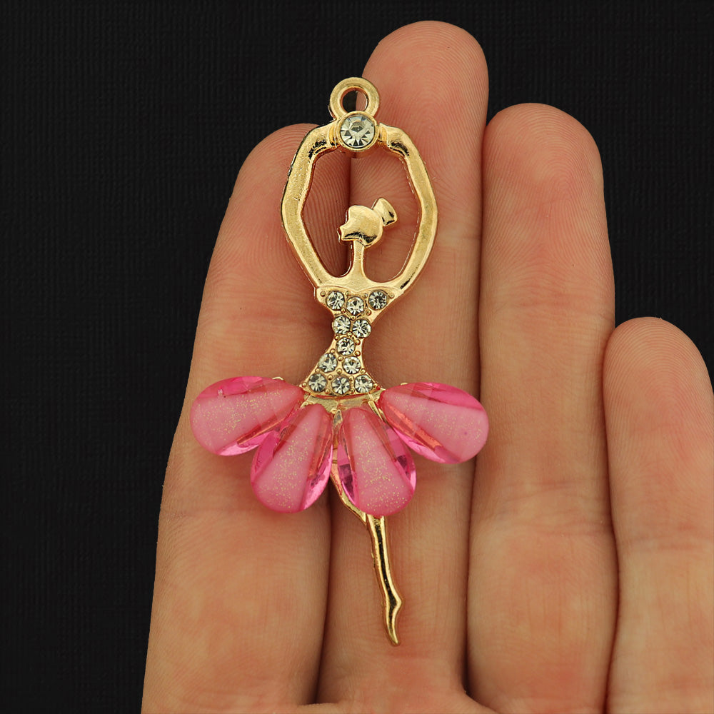 2 Ballerina with Pearl and Rhinestone Gold Tone Enamel Charms- E311