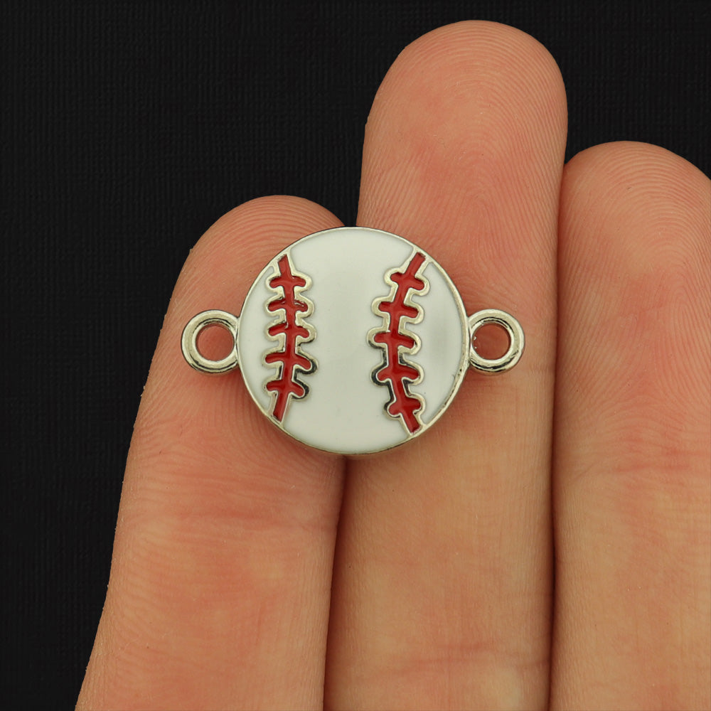 2 Baseball Silver Tone Enamel Connector Charms - E583