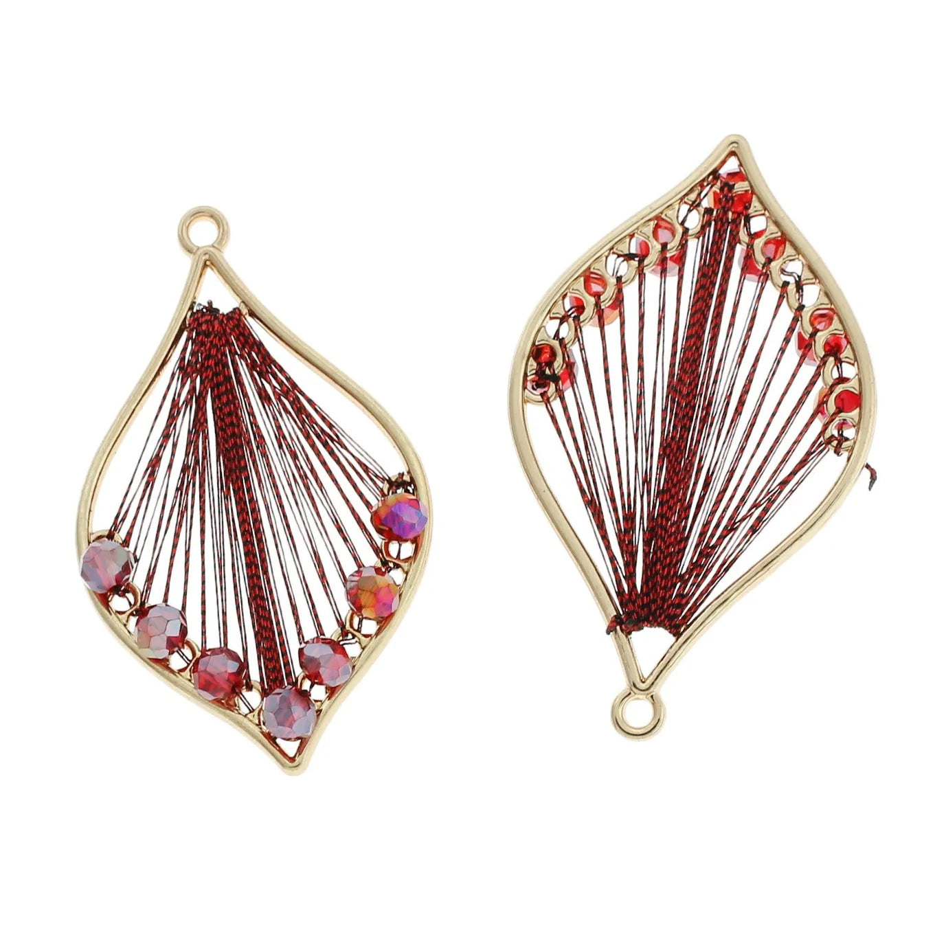 2 pendentifs dorés tissés avec perles roses - TSP260