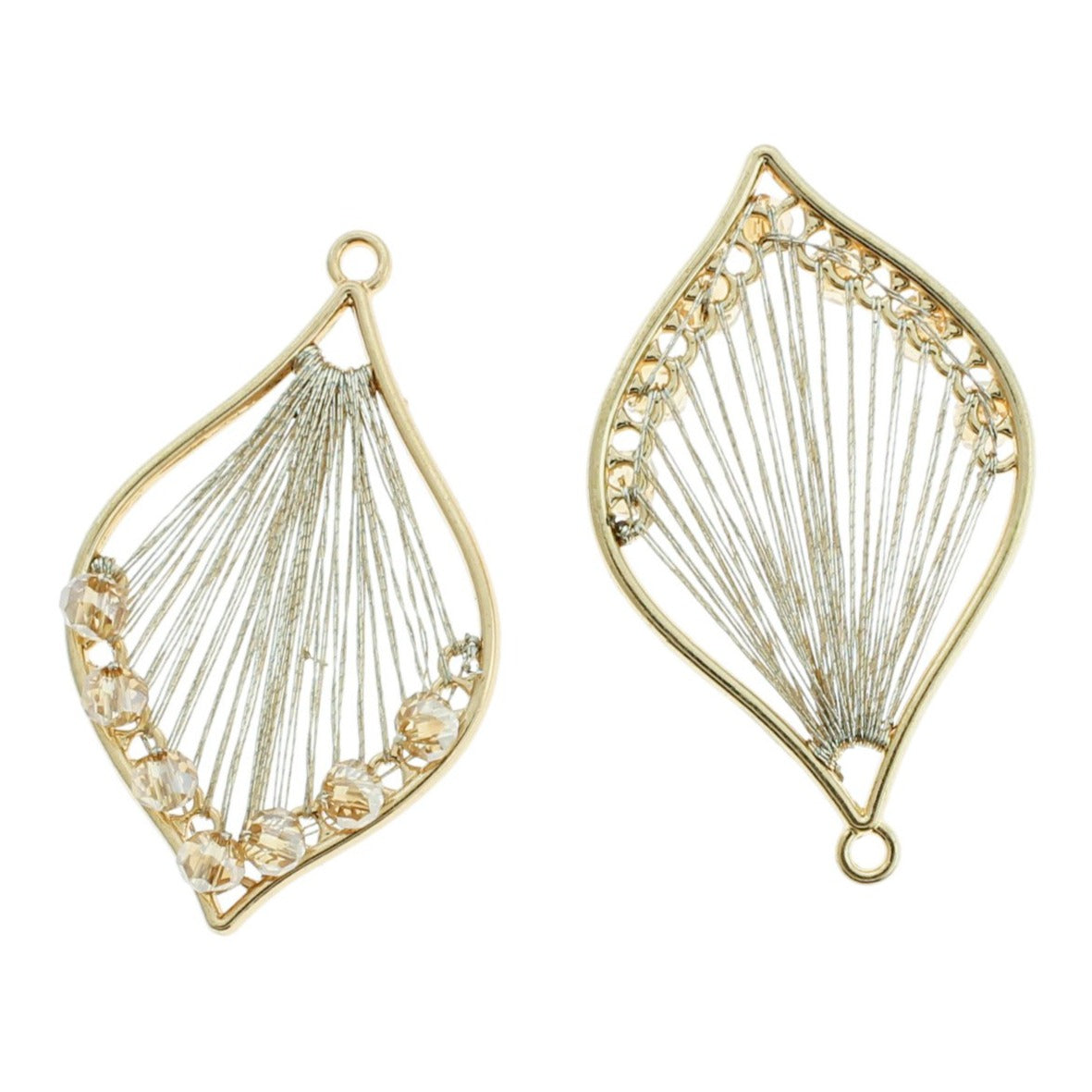 2 pendentifs dorés tissés avec perles roses - TSP260