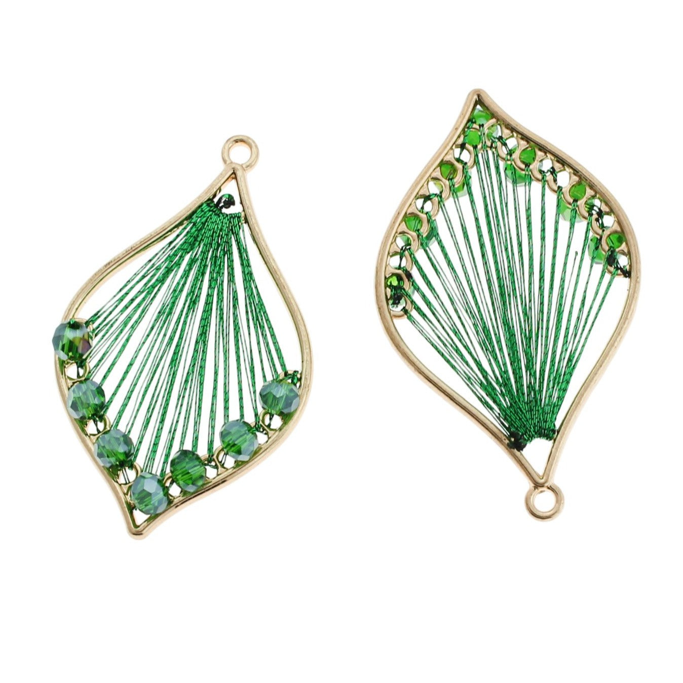 2 pendentifs dorés tissés avec perles roses - TSP260