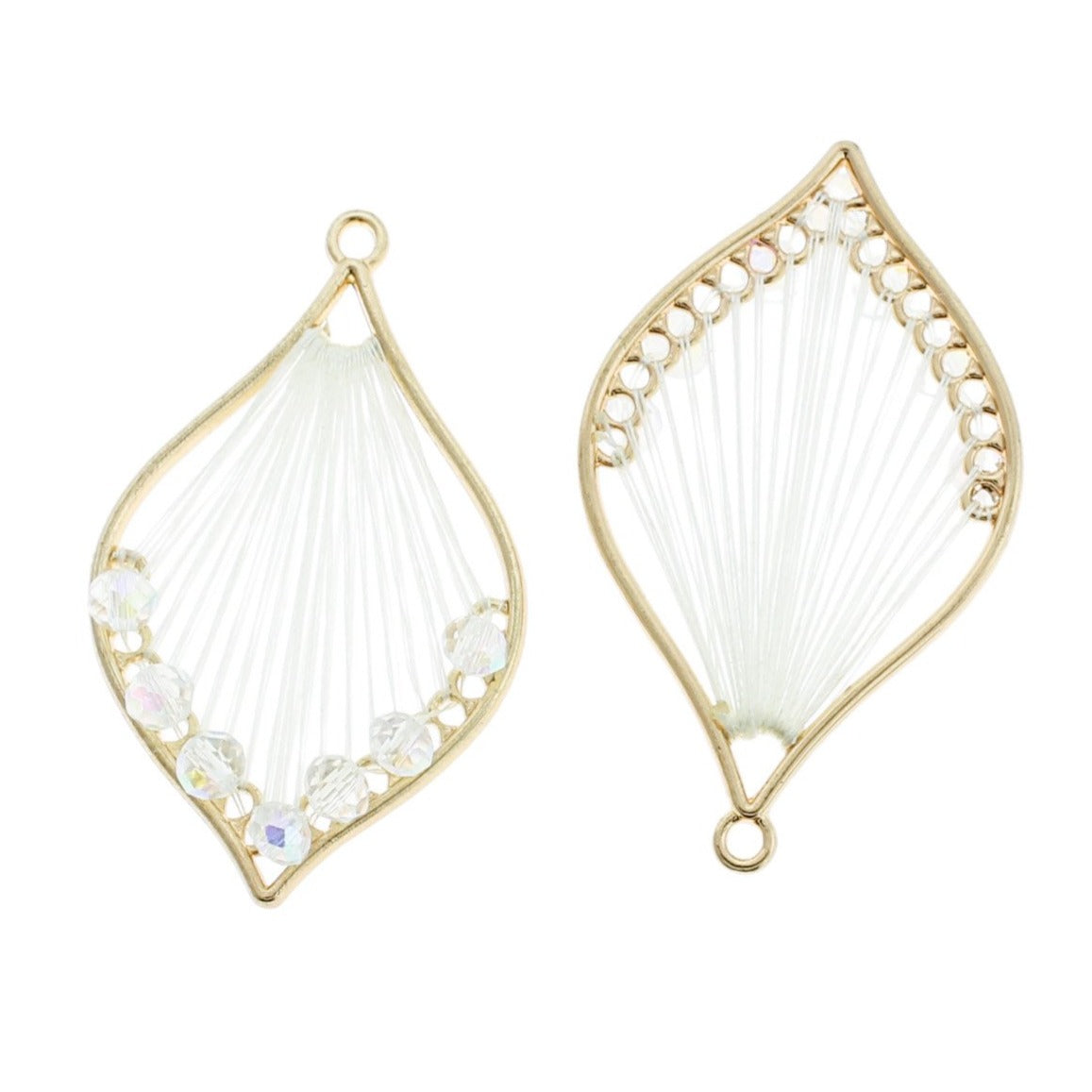 2 pendentifs dorés tissés avec perles roses - TSP260