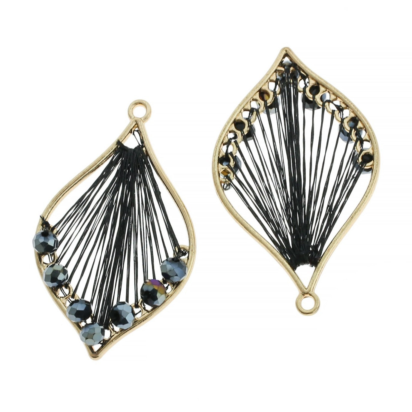 2 pendentifs dorés tissés avec perles roses - TSP260