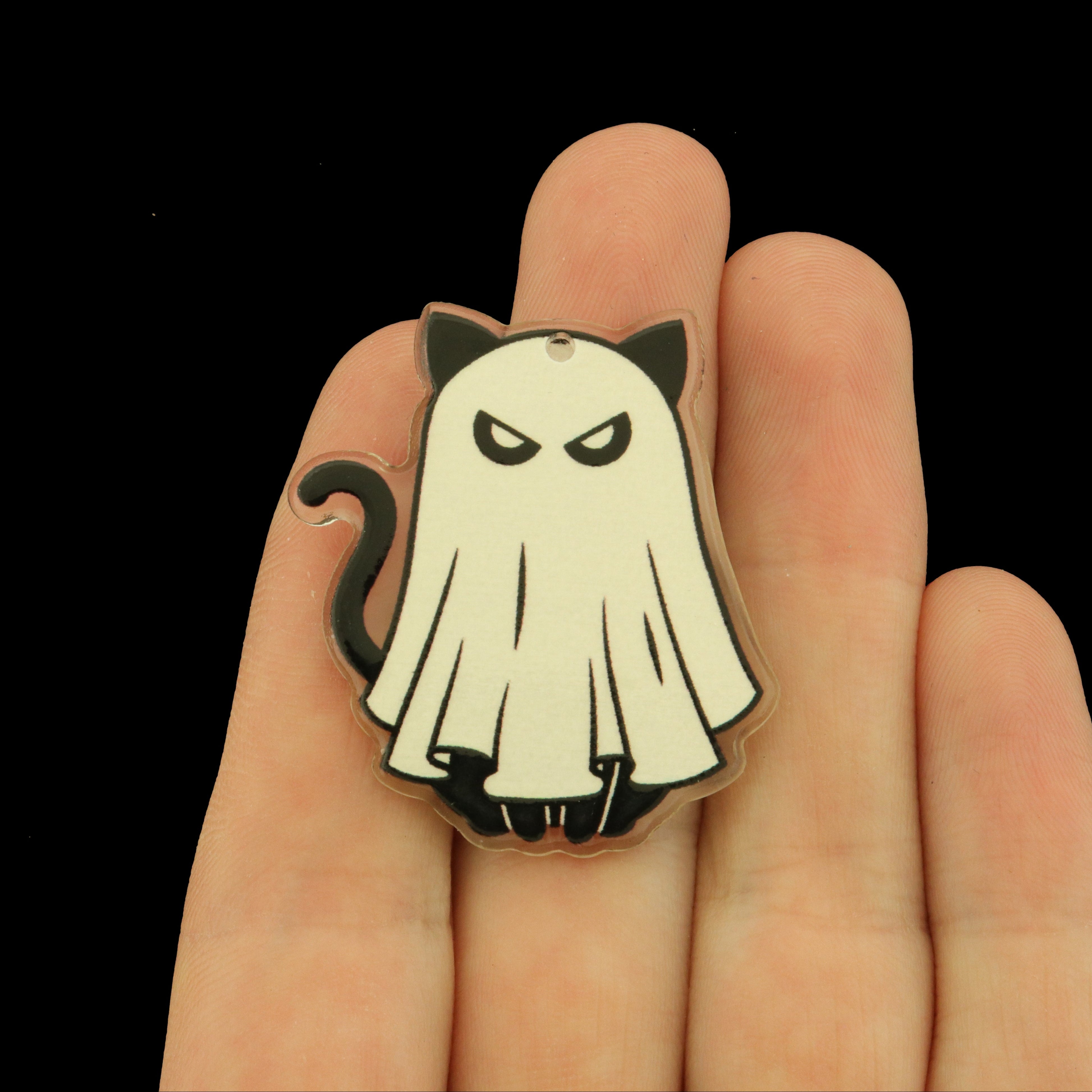2 Black Cat Ghost Halloween Acrylic Charms 2 Sided - K008