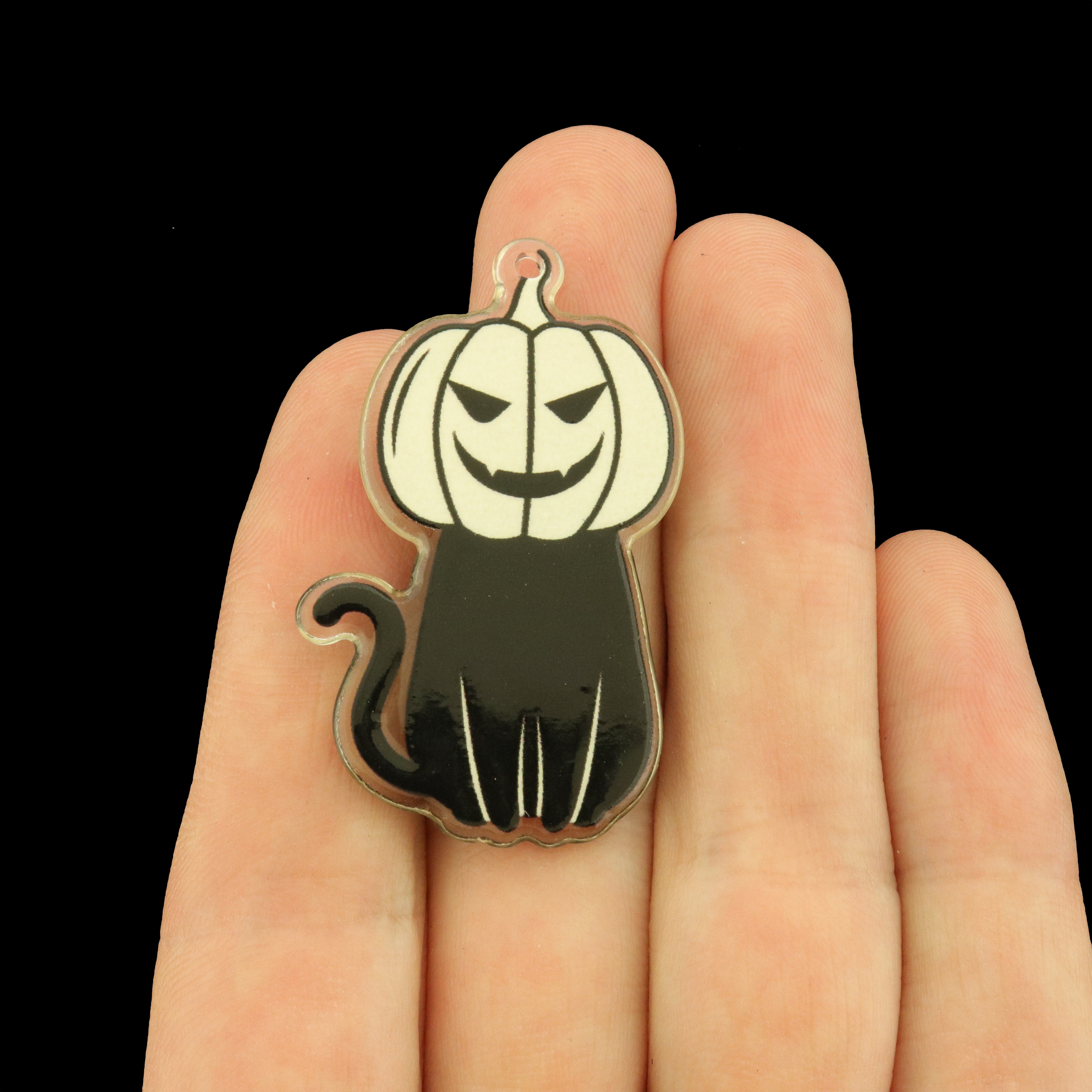 2 Black Cat Pumpkin Halloween Acrylic Charms 2 Sided - K012