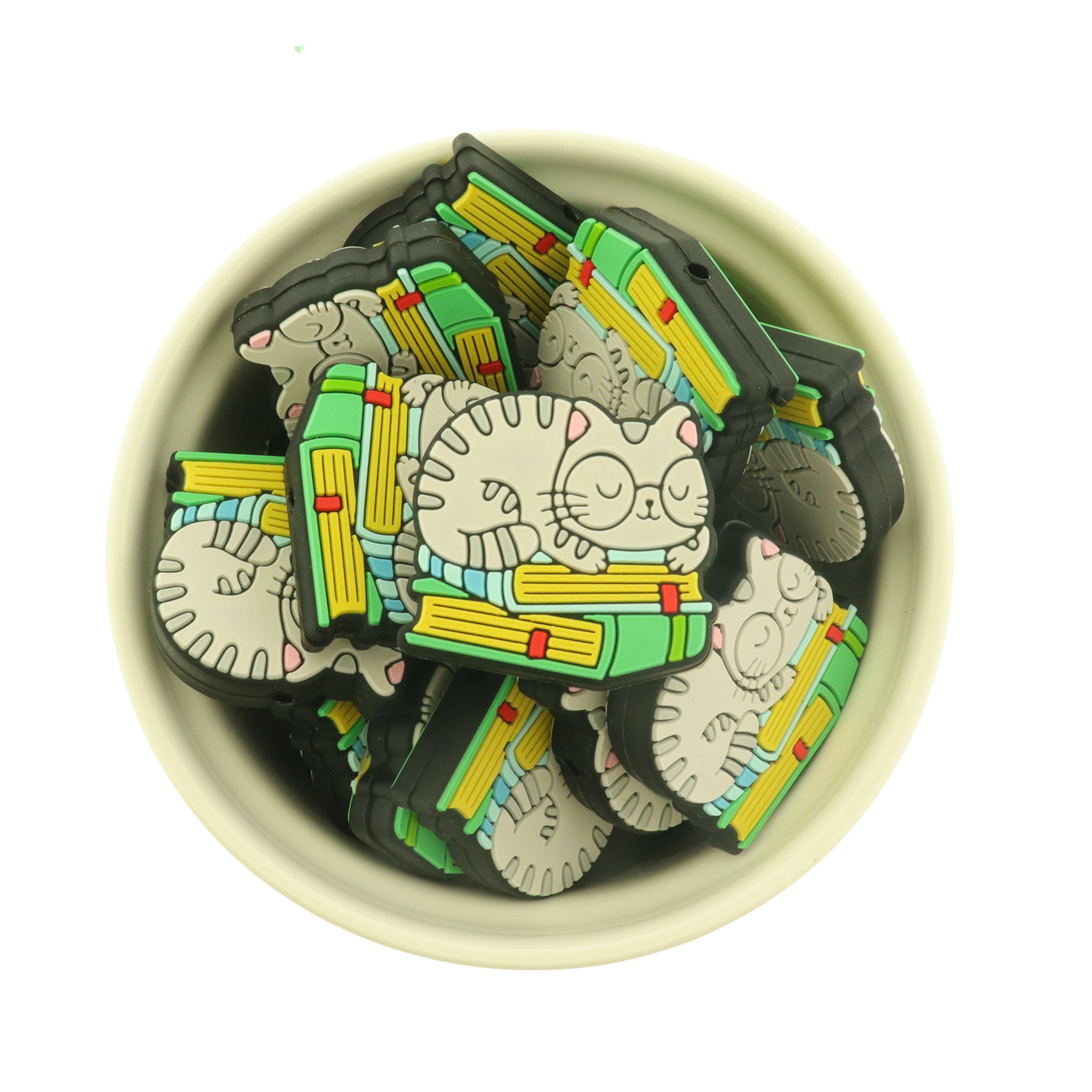 2 Cat Silicone Focal Beads - Cat with Books - BDS140