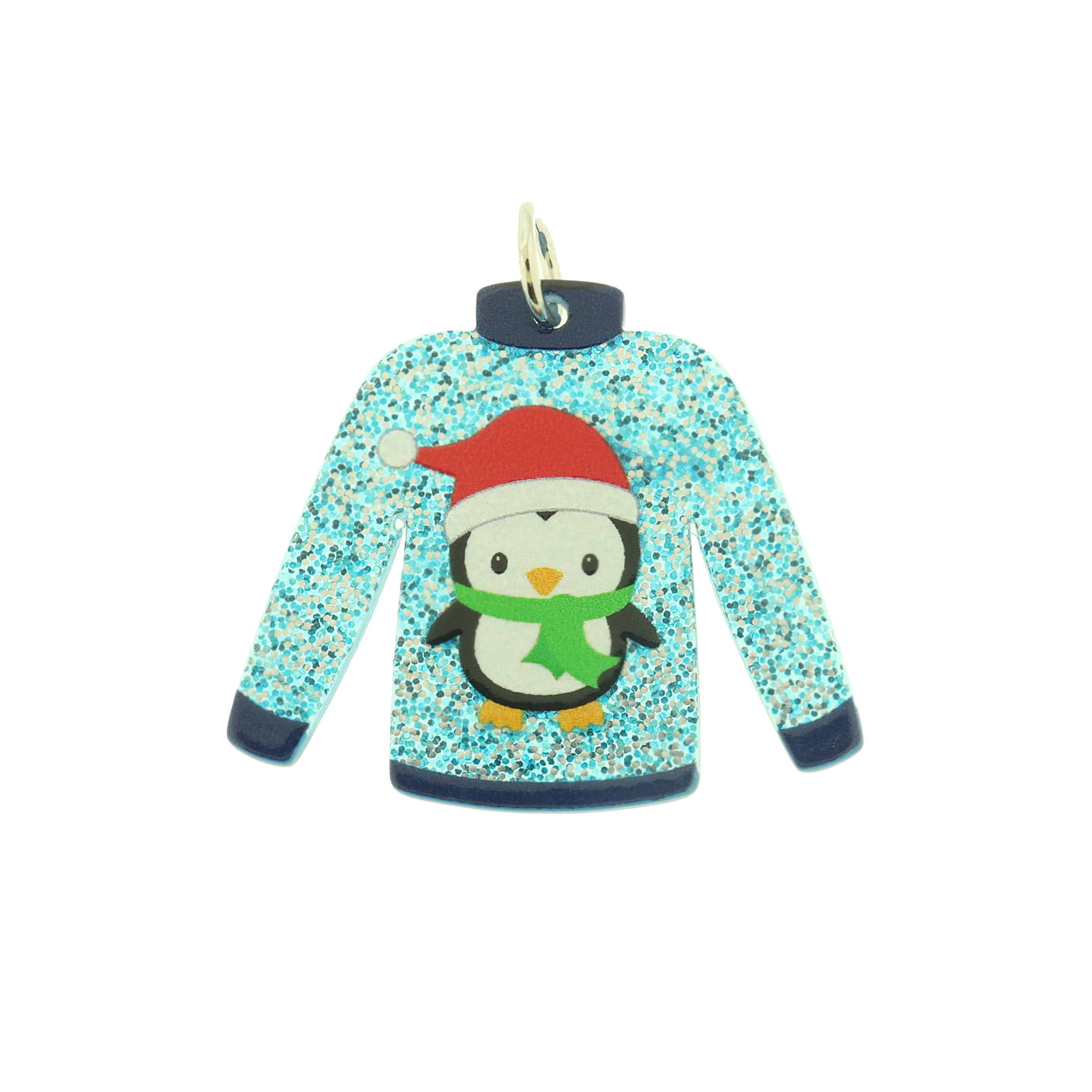 2 Christmas Penguin Sweaters Acrylic Charms - K358