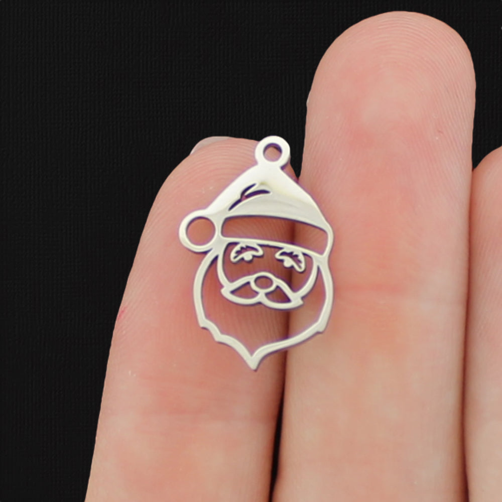 2 Santa Claus Stainless Steel Charms 2 Sided - Choose Your Tone!