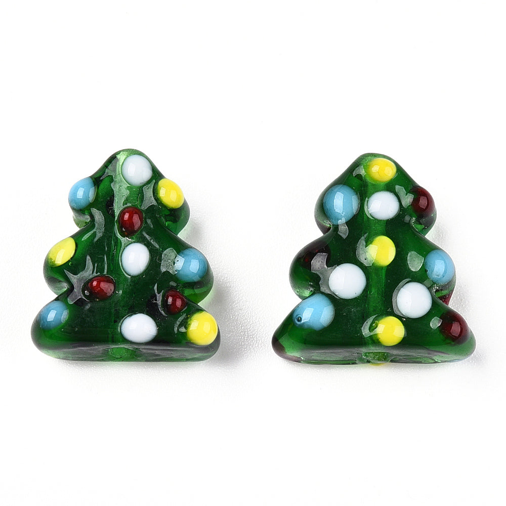 2 Christmas Tree Lampwork Beads - Translucent Multicolor - BD103
