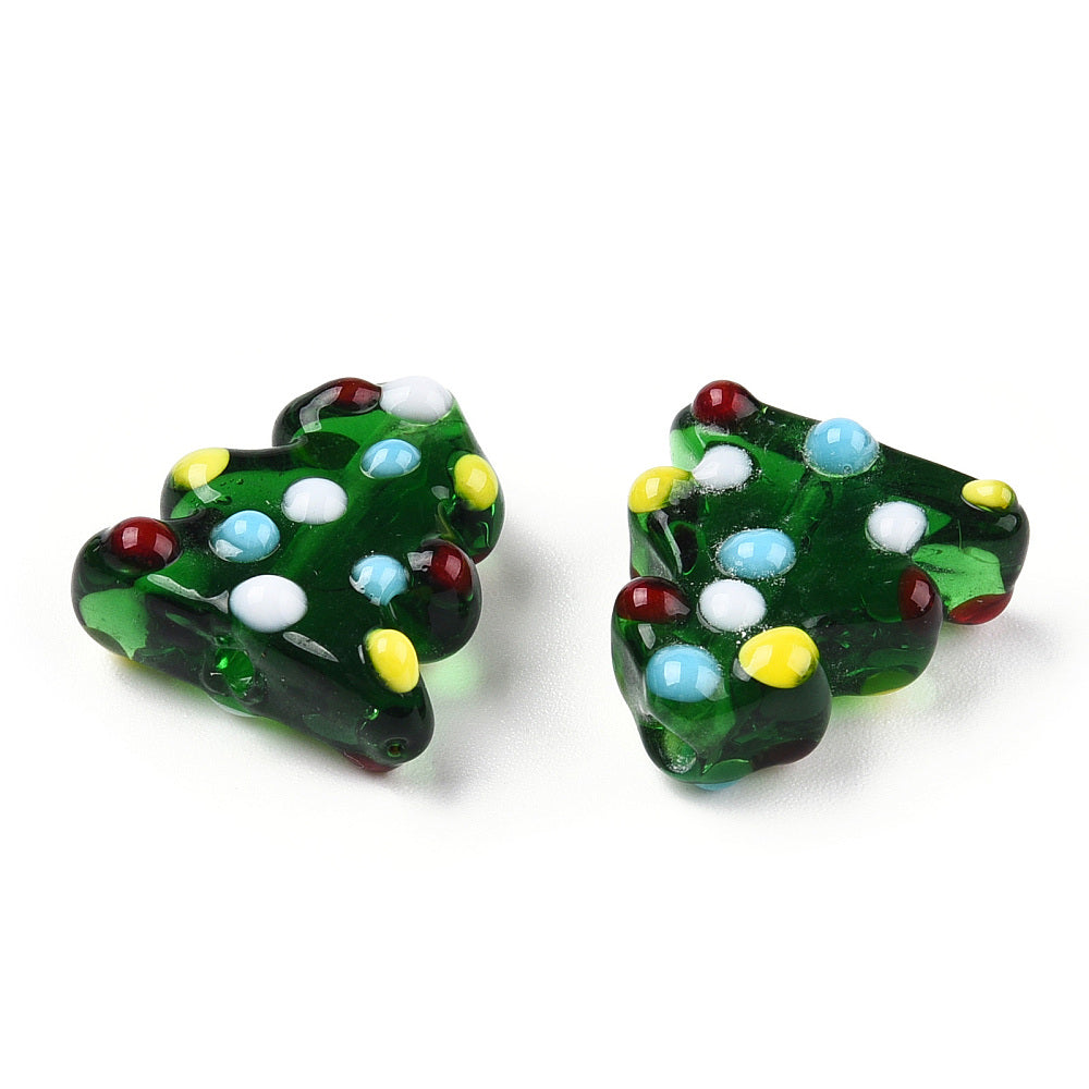 2 Christmas Tree Lampwork Beads - Translucent Multicolor - BD103