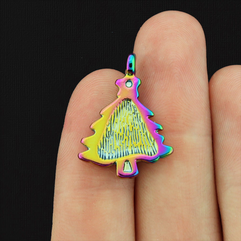 2 Christmas Tree Rainbow Electroplated Charms - XC013