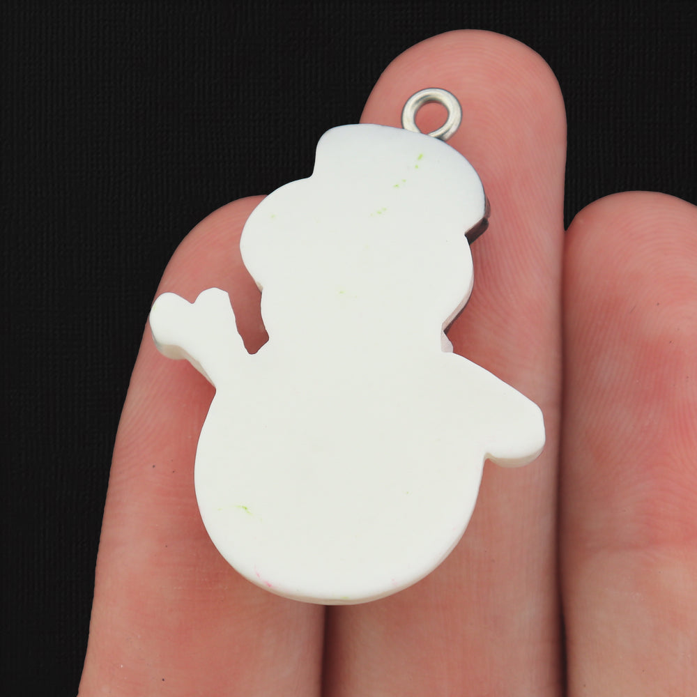 2 Christmas Waving Snowman Resin Charms - K174