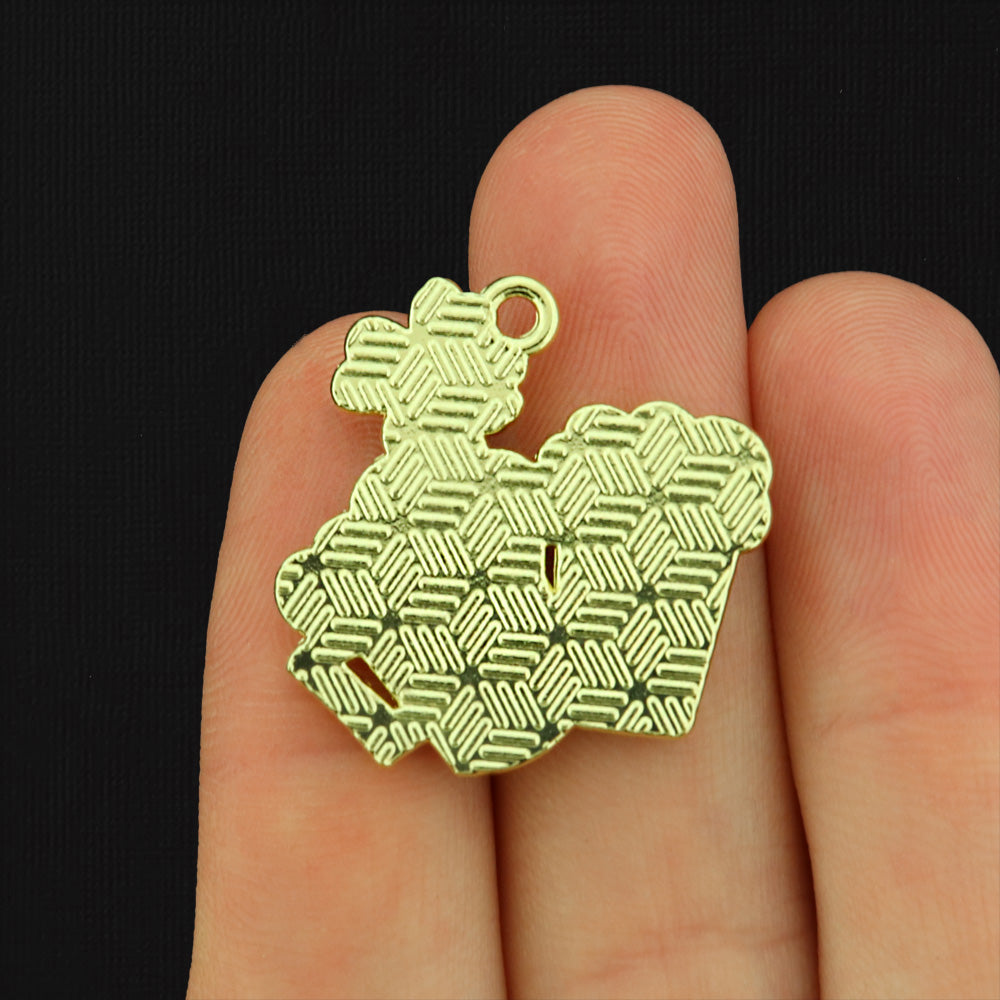 2 Clover Beer Mug Gold Tone Enamel Charms - E428