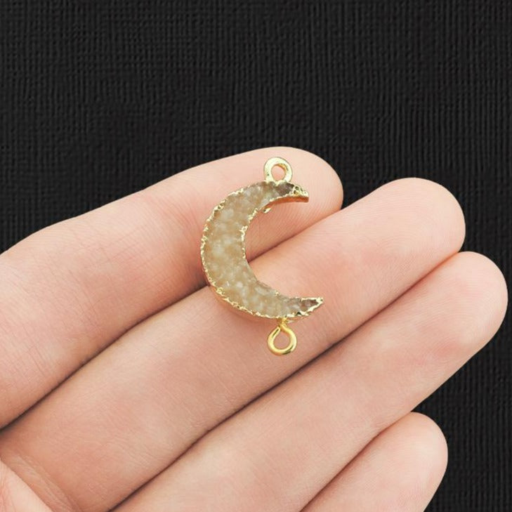 2 Crescent Moon Connector Druzy Gold Tone Resin Charms - Choose Your Color!