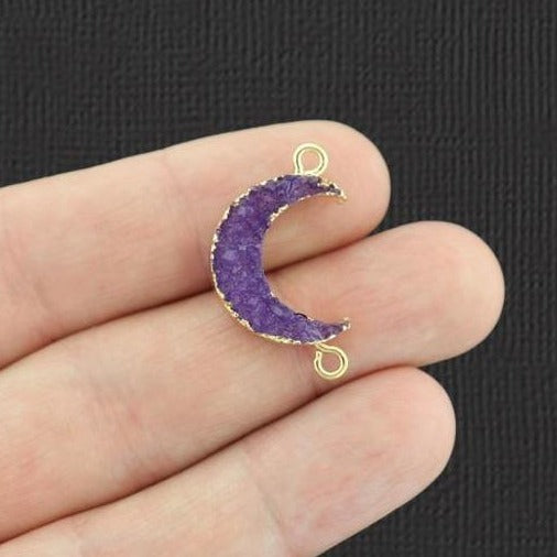 2 Crescent Moon Connector Druzy Gold Tone Resin Charms - Choose Your Color!