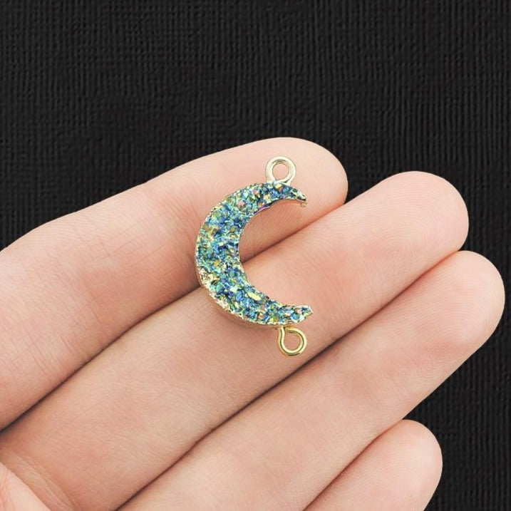 2 Crescent Moon Connector Druzy Gold Tone Resin Charms - Choose Your Color!