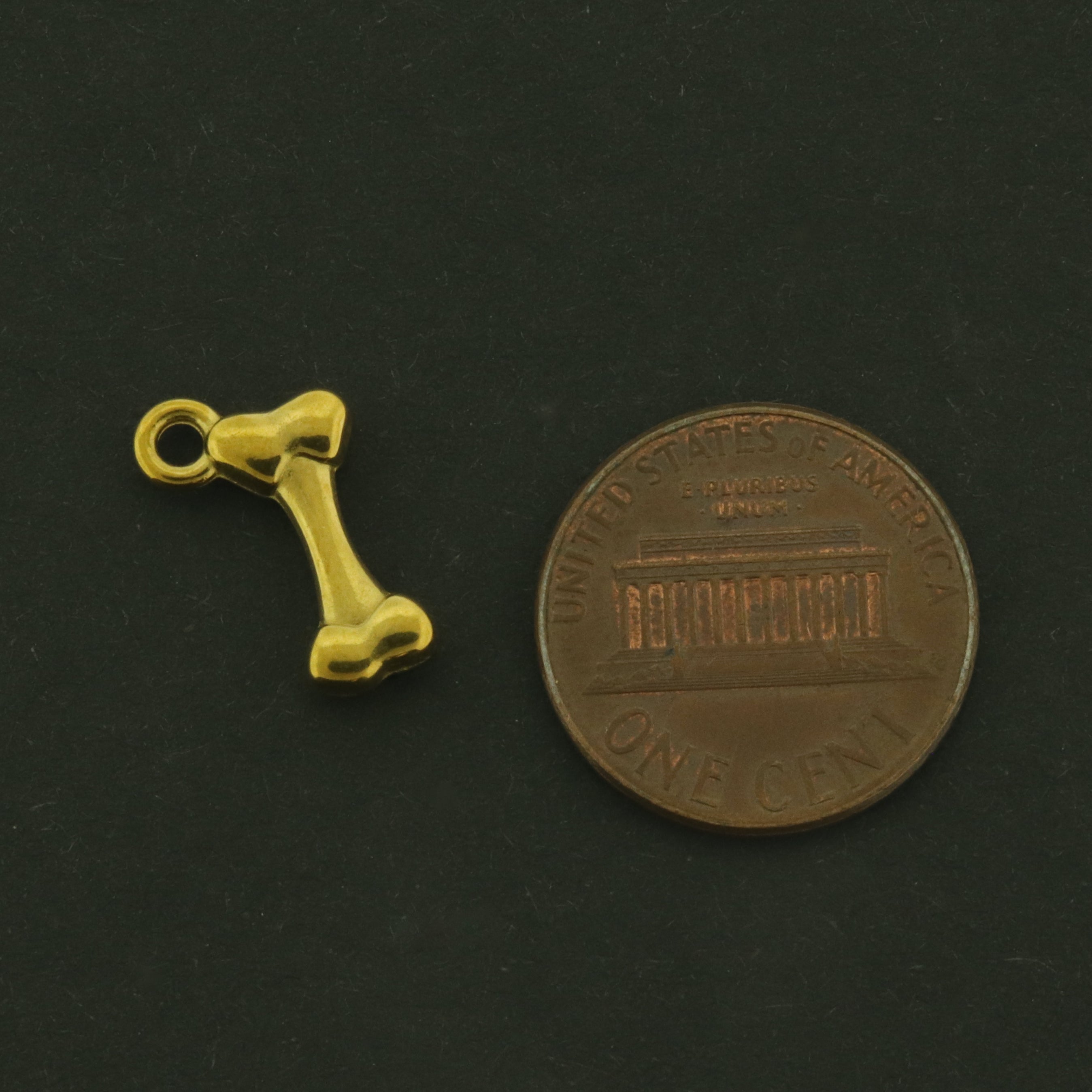 2 Dog Bone Charms - 18k Gold Plated Stainless Steel - GLD1085