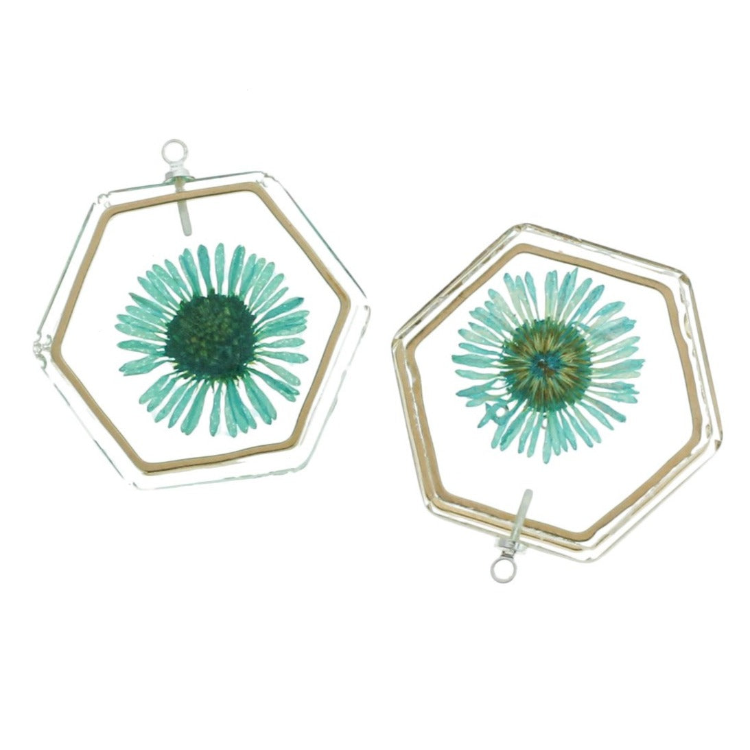 2 Dried Flower Silver Tone and Resin Charms - Choose Your Color!