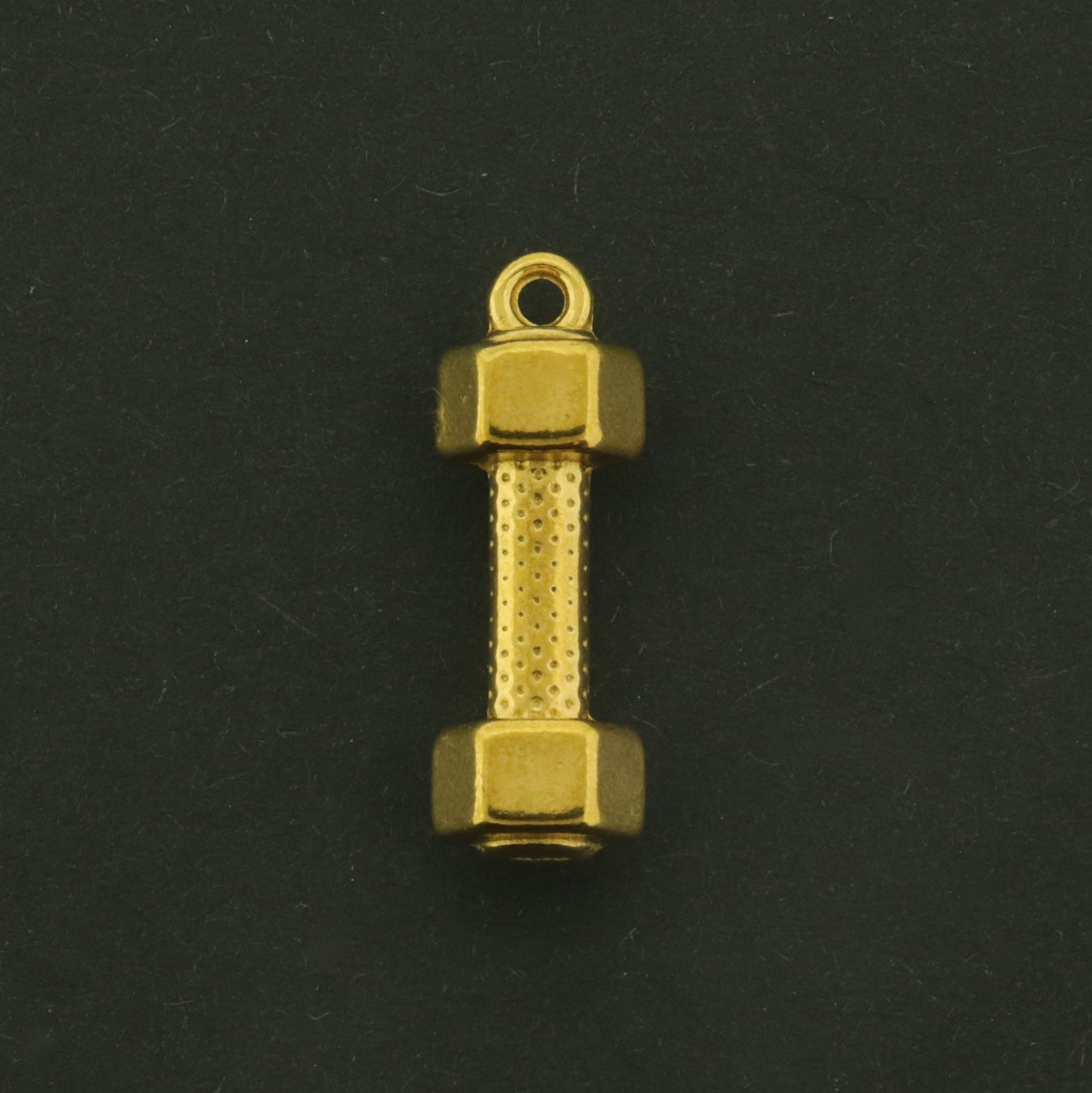 2 Dumbbell Charms 3D - 18k Gold Plated Stainless Steel - Fitness Pendant - GLD1072