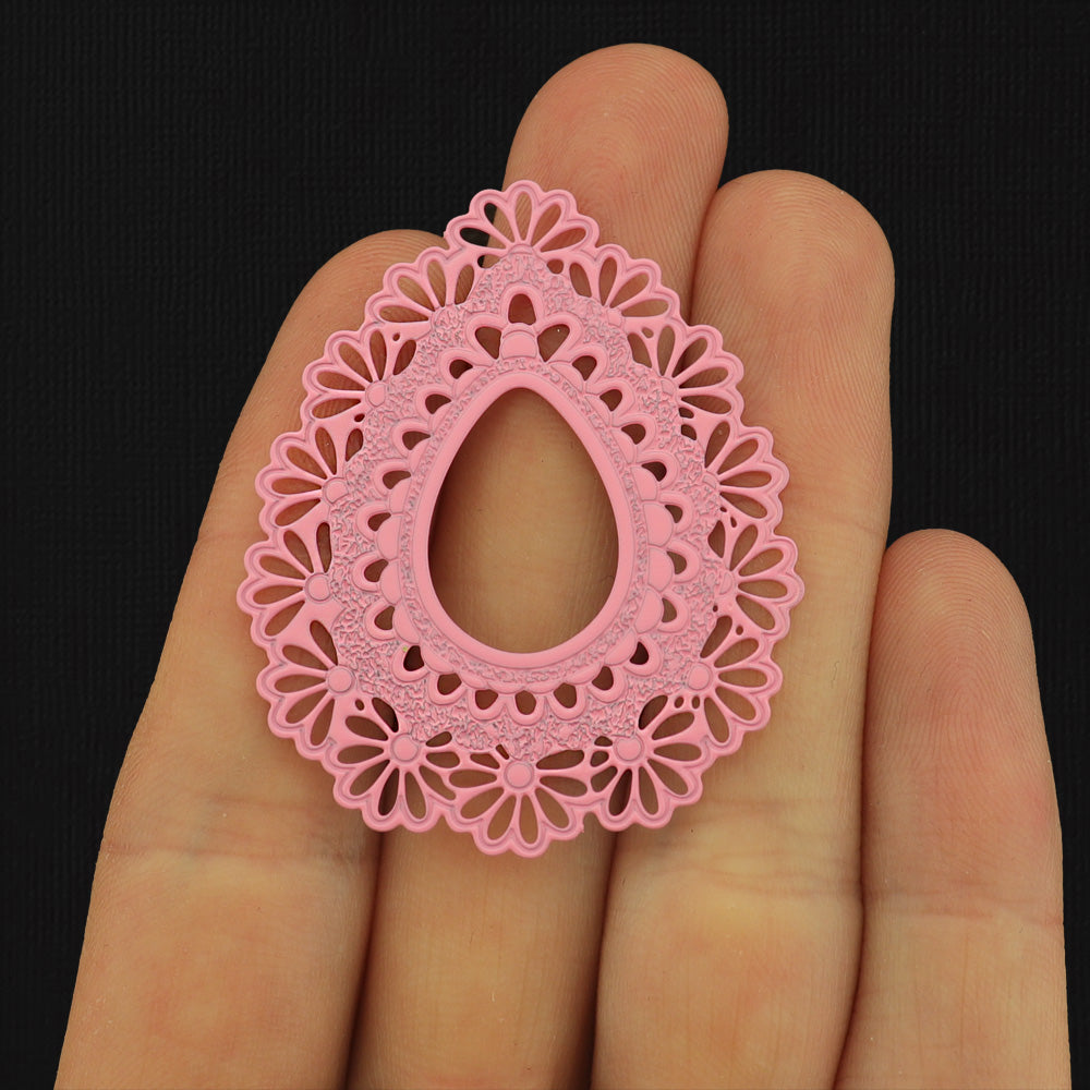 2 Filigree Teardrop Enamel Charms - Choose From 5 Colors!