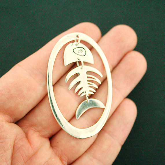 2 Fish Bone Antique Silver Tone Charms - SC7333