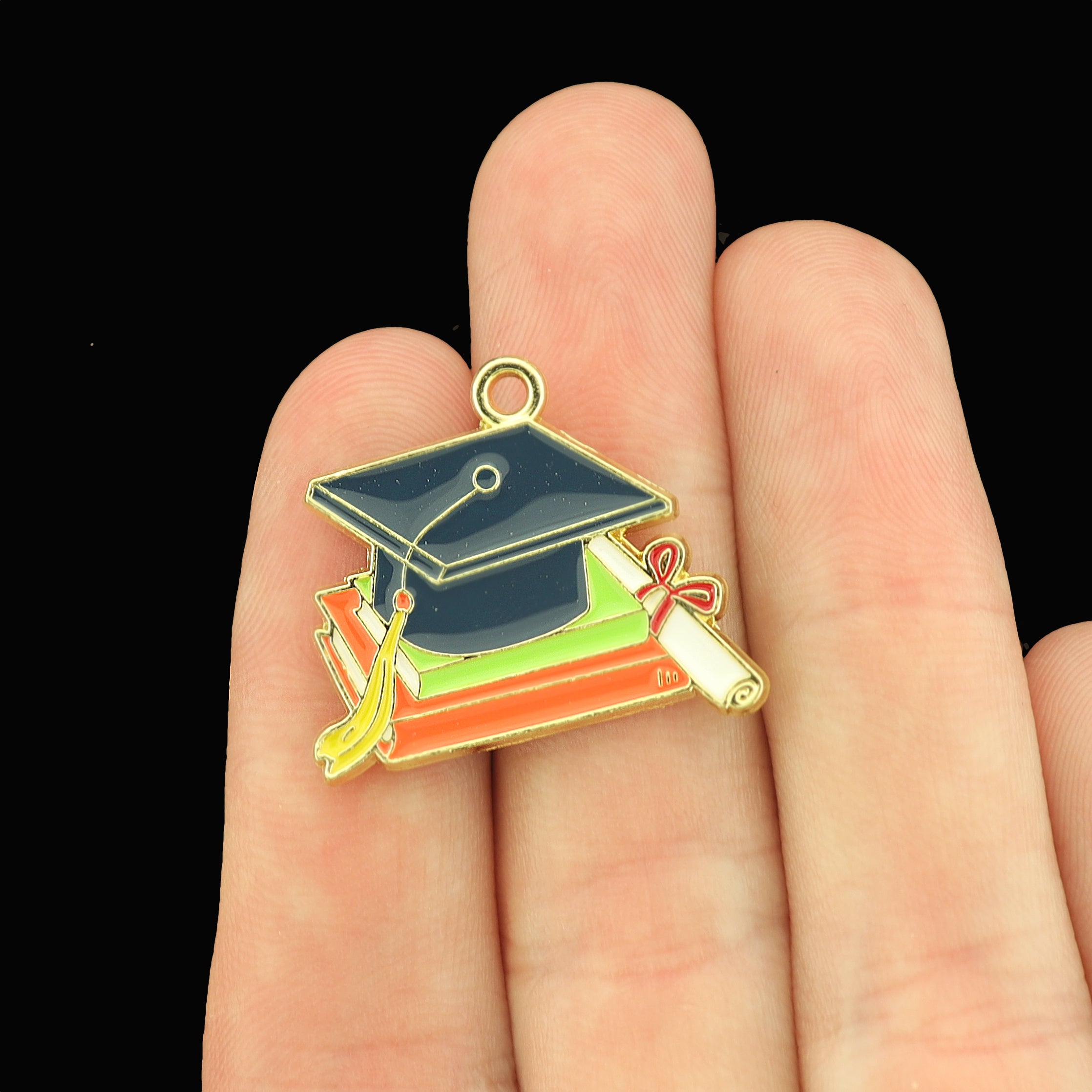 2 Graduation Gold Tone Enamel Charms - E660