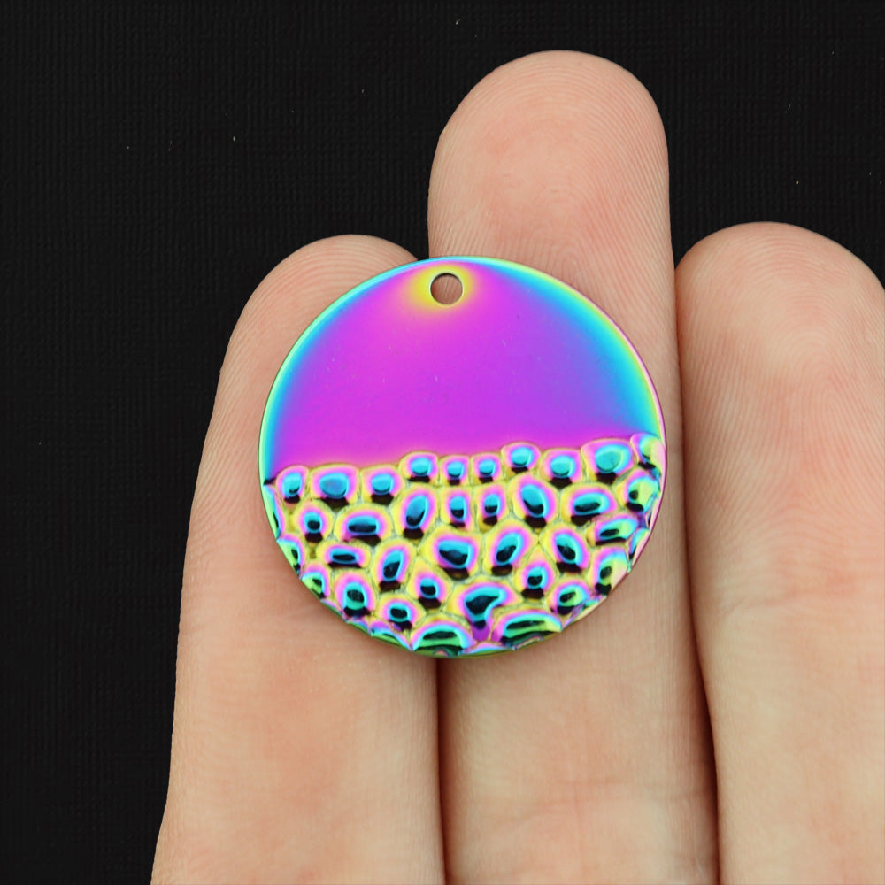 2 Hammered Round Disc Stainless Steel Charms - Choose Your Tone