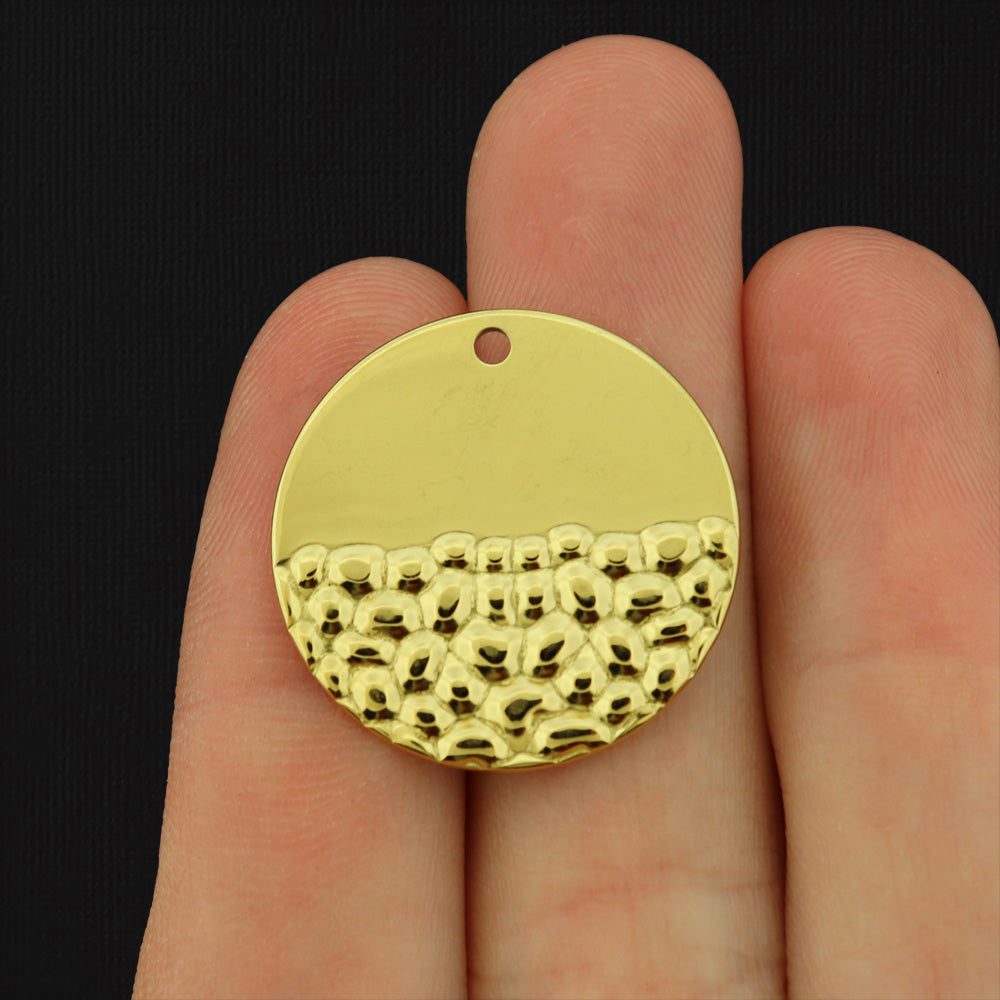 2 Hammered Round Disc Stainless Steel Charms - Choose Your Tone