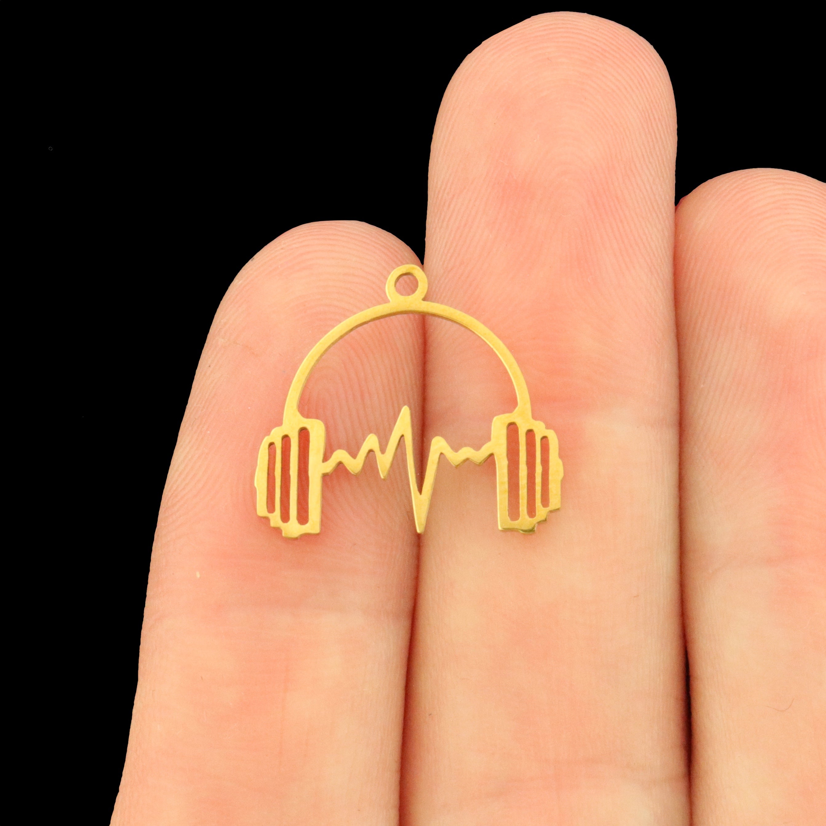 2 Headphones Stainless Steel Charms 2 Sided - Heartbeat - Choose Your Tone!