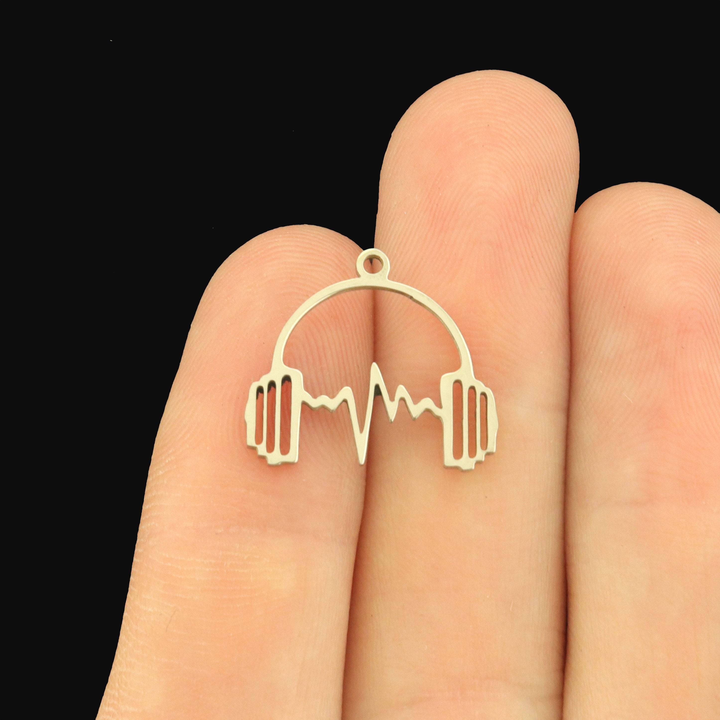 2 Headphones Stainless Steel Charms 2 Sided - Heartbeat - Choose Your Tone!