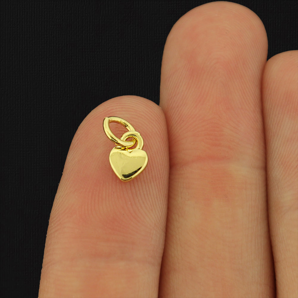 2 Heart Gold Tone Brass Charms 2 Sided - BR081