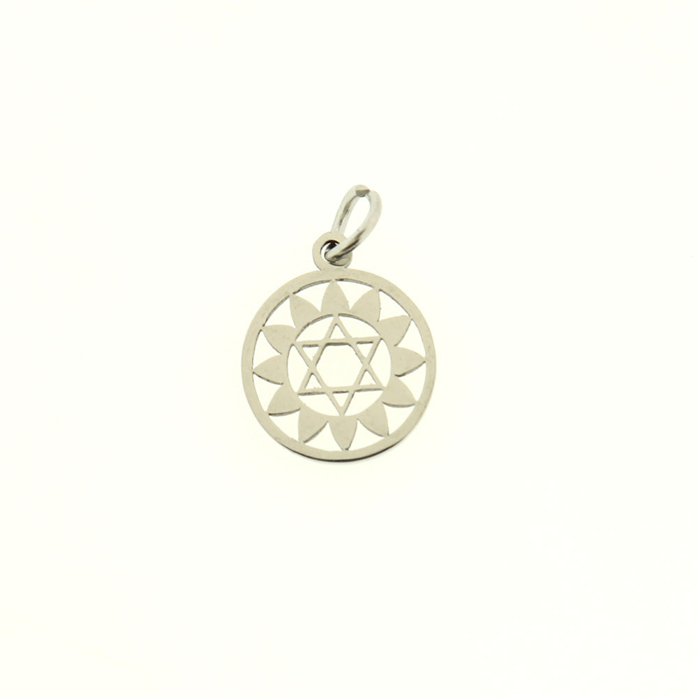 2 Heart or Anahata Yoga Healing Silver Tone Stainless Steel Charms 2 Sided - SSP613