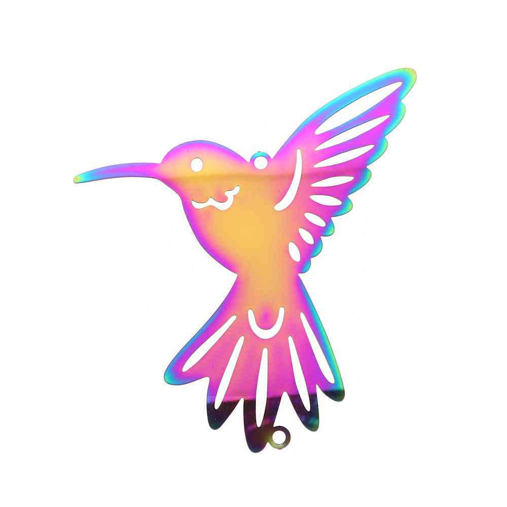 2 Humming Bird Rainbow Electroplated Stainless Steel Connector Charms 2 Sided - SSP331