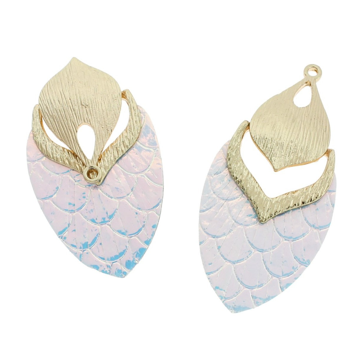 Pendentifs en simili cuir larme ton or - écailles de sirène bleu sarcelle - 2 pièces - LP180