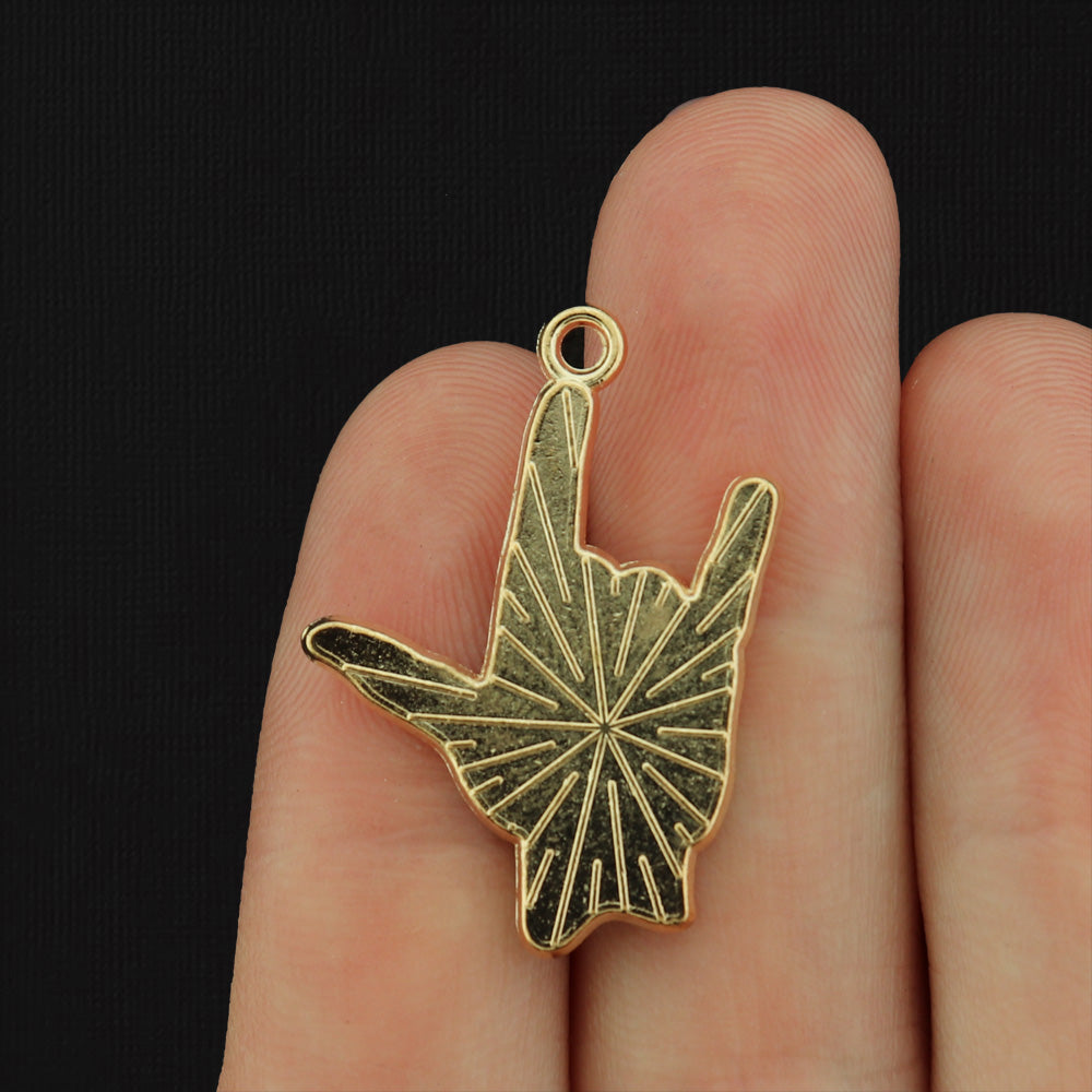 2 Love Rainbow Hand Sign Gold Tone Enamel Charms - E336