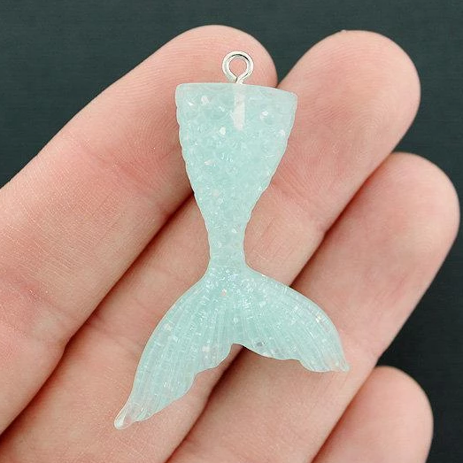 2 Mermaid Tail Resin Charms 2 Sided - Choose Your Color!