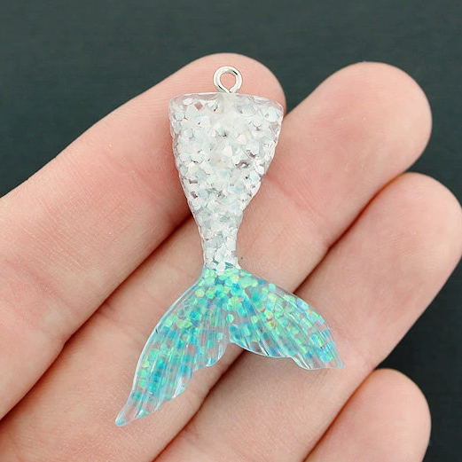 2 Mermaid Tail Resin Charms 2 Sided - Choose Your Color!