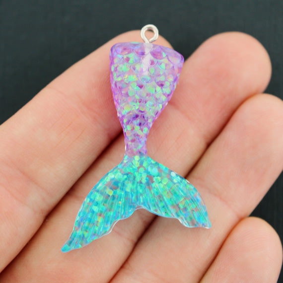 2 Mermaid Tail Resin Charms 2 Sided - Choose Your Color!