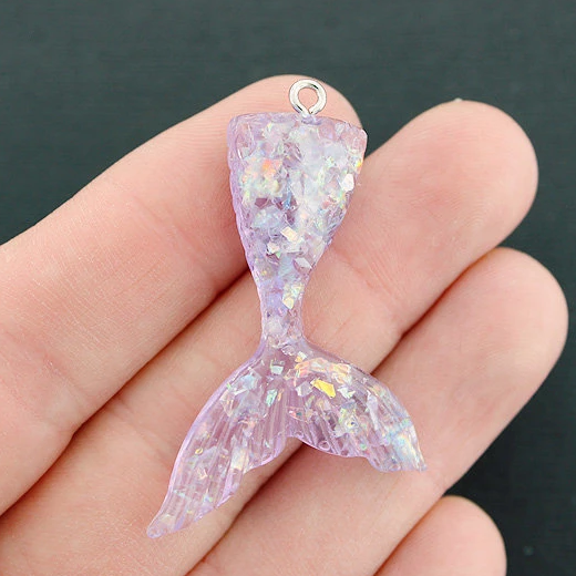 2 Mermaid Tail Resin Charms 2 Sided - Choose Your Color!