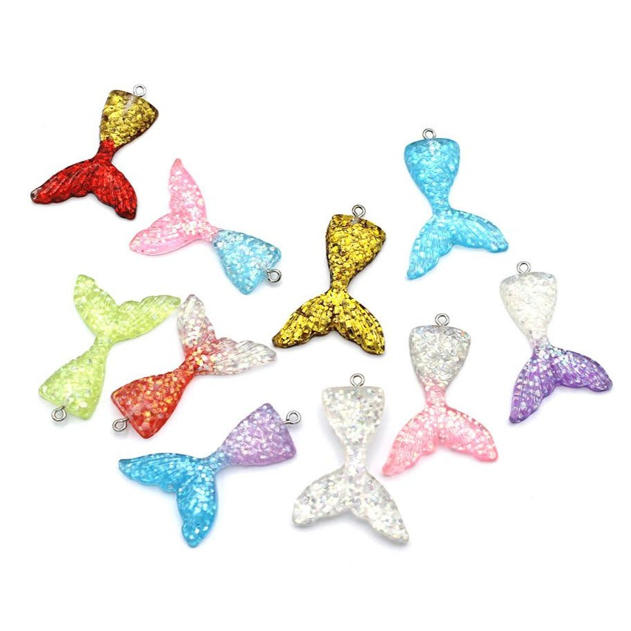 2 Mermaid Tail Resin Charms 2 Sided - Choose Your Color!
