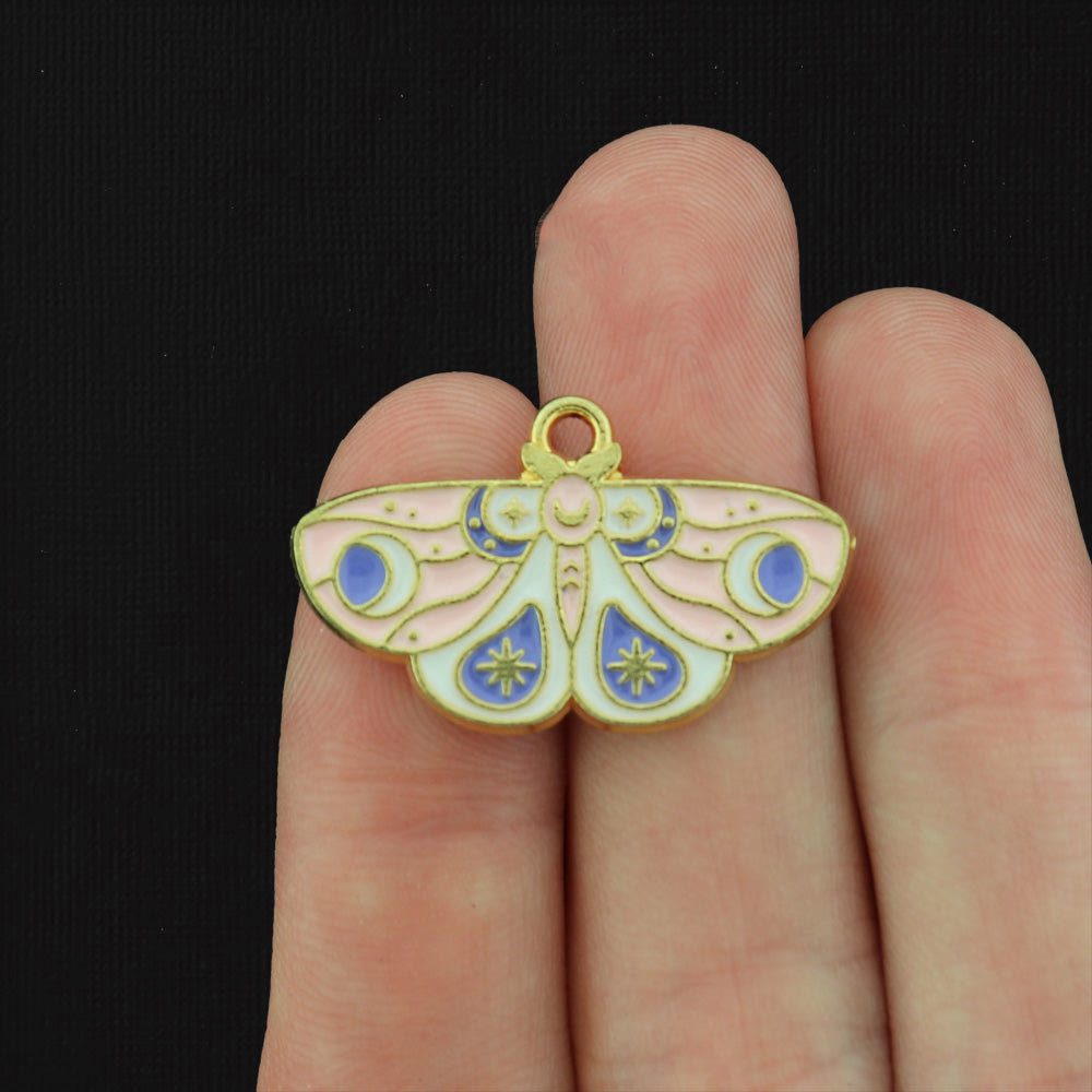 2 Multicolor Moth Gold Tone Enamel Charms - E329