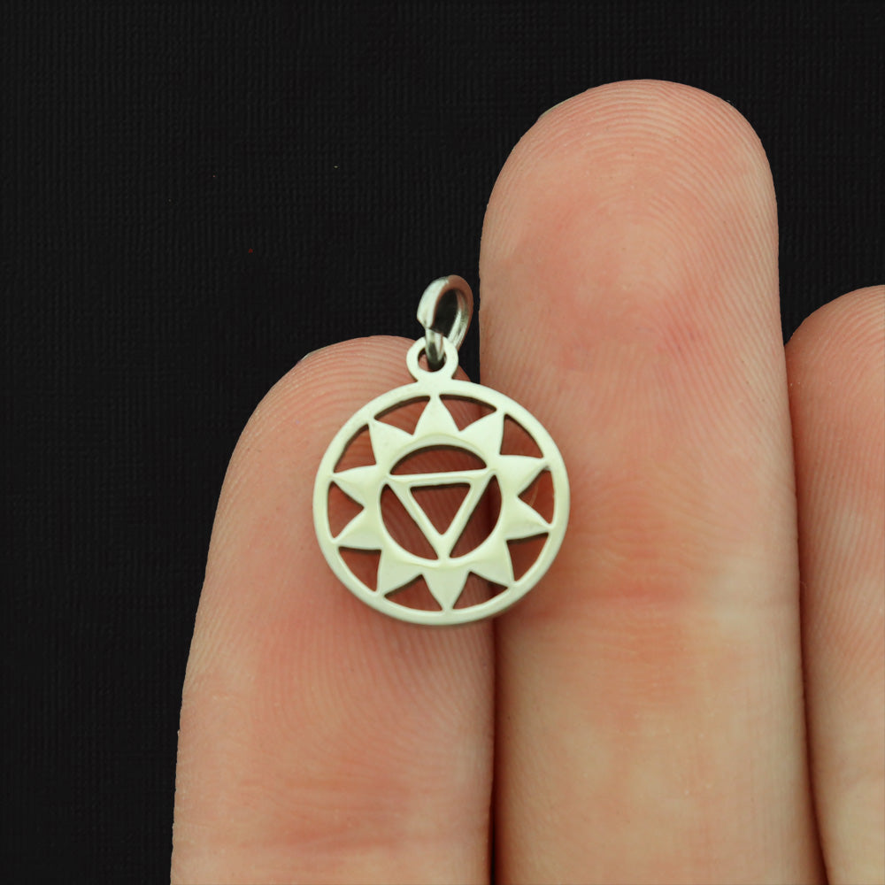 2 Nabhi or Manipura Yoga Healing Silver Tone Stainless Steel Charms 2 Sided - SSP612